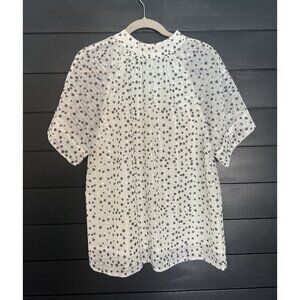 NWT Noble 31 White Sequin Leann Blouse  - Black Floral Beaded High Neck Top